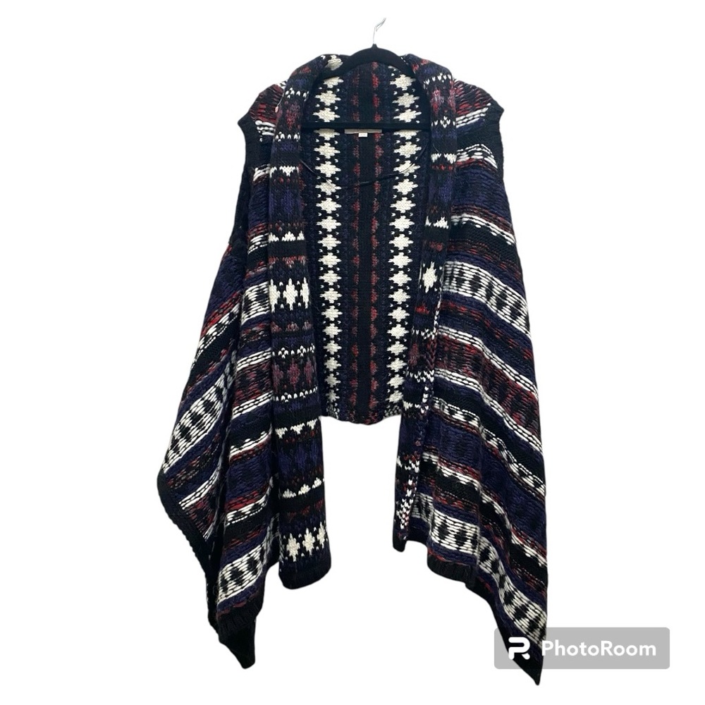 Ann Taylor Loft Sweater Jacket Vest Open Front Draped Wool Blend Black